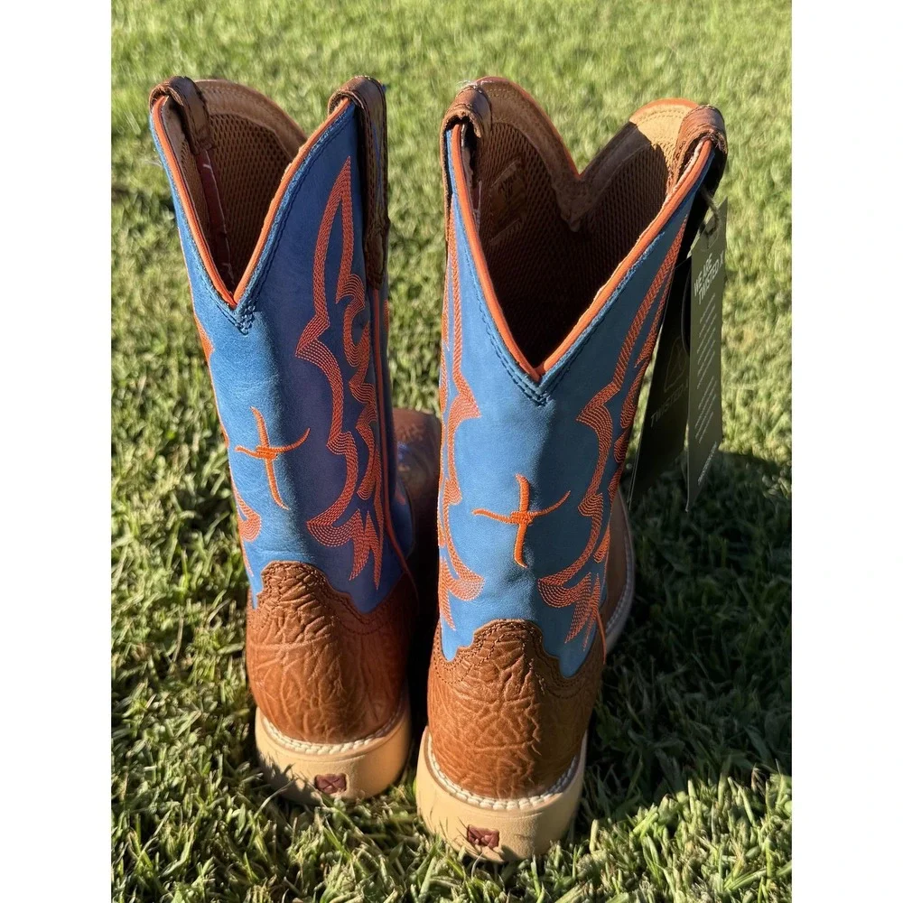 Twisted X Kids Boots Size 5 Brown Blue Leather Western Cowboy Square Toe YHY0001